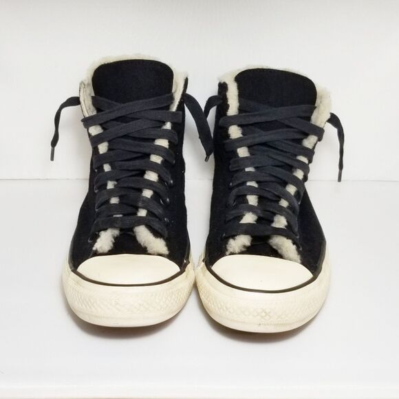 Converse All Star Chuck Taylor High Tops Women 10 Wool Faux Fur Black Embroidery - Picture 2 of 12